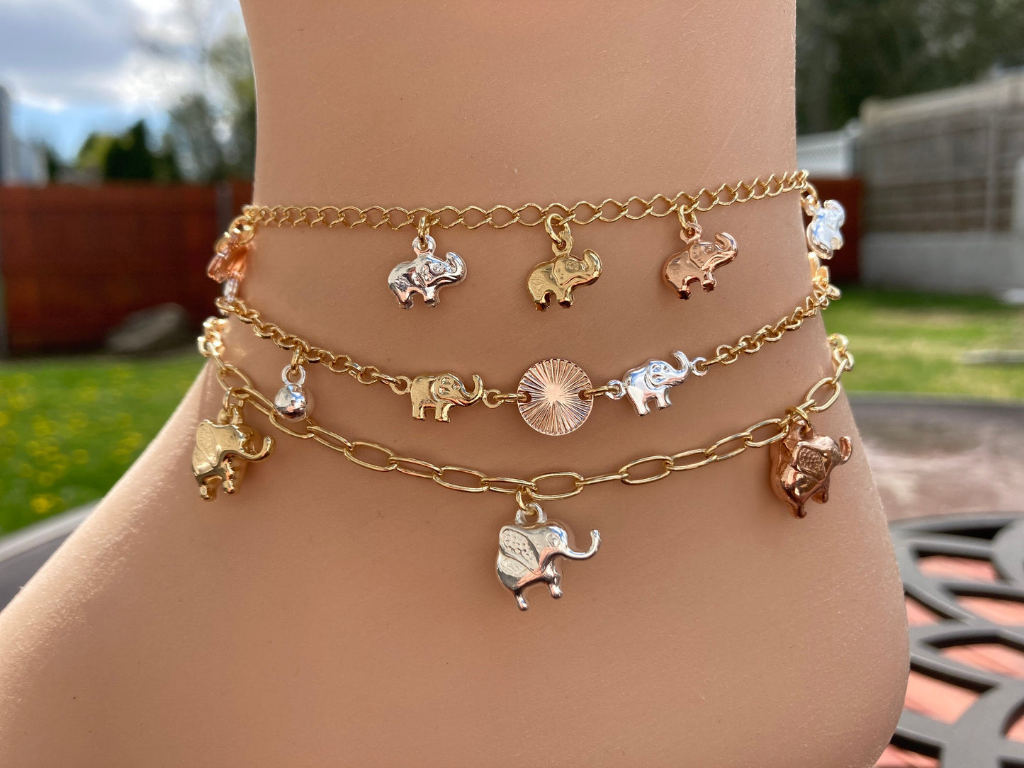 dangling elephant anklets