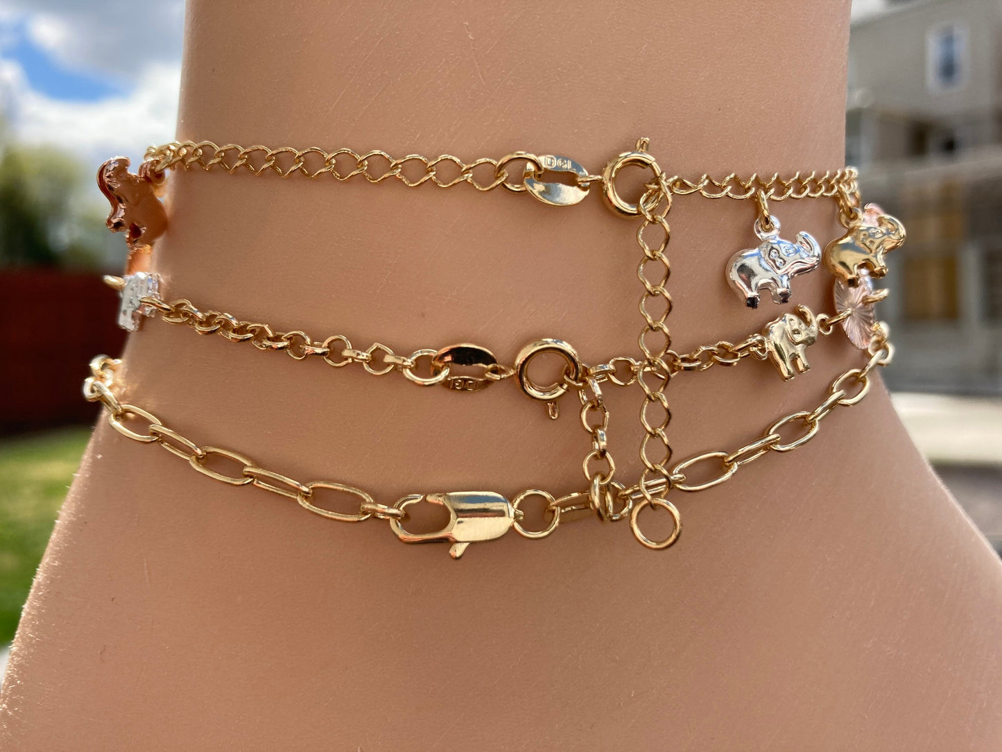 dangling elephant anklets