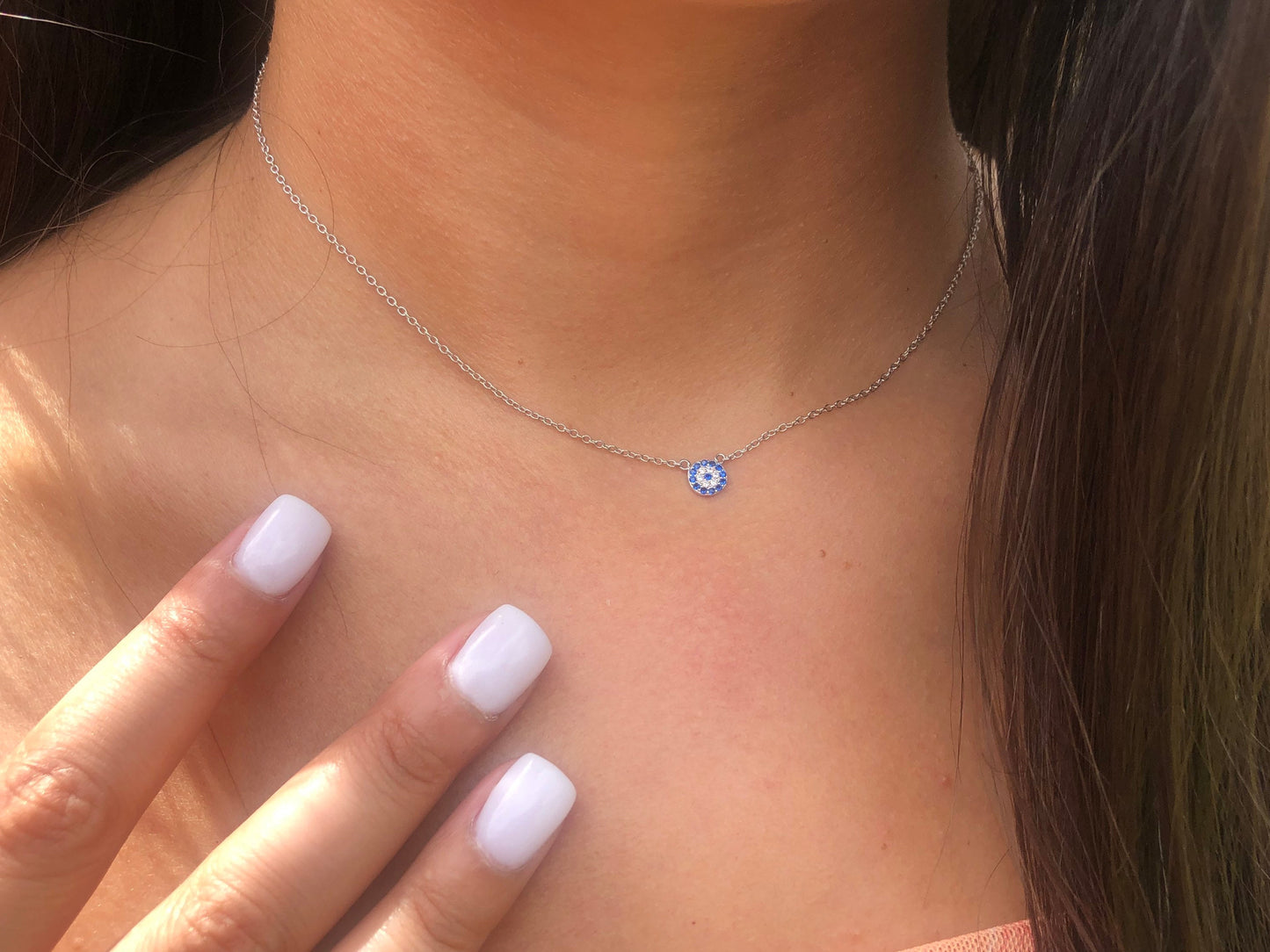 Dainty Sterling Silver  Evil Eye Necklace