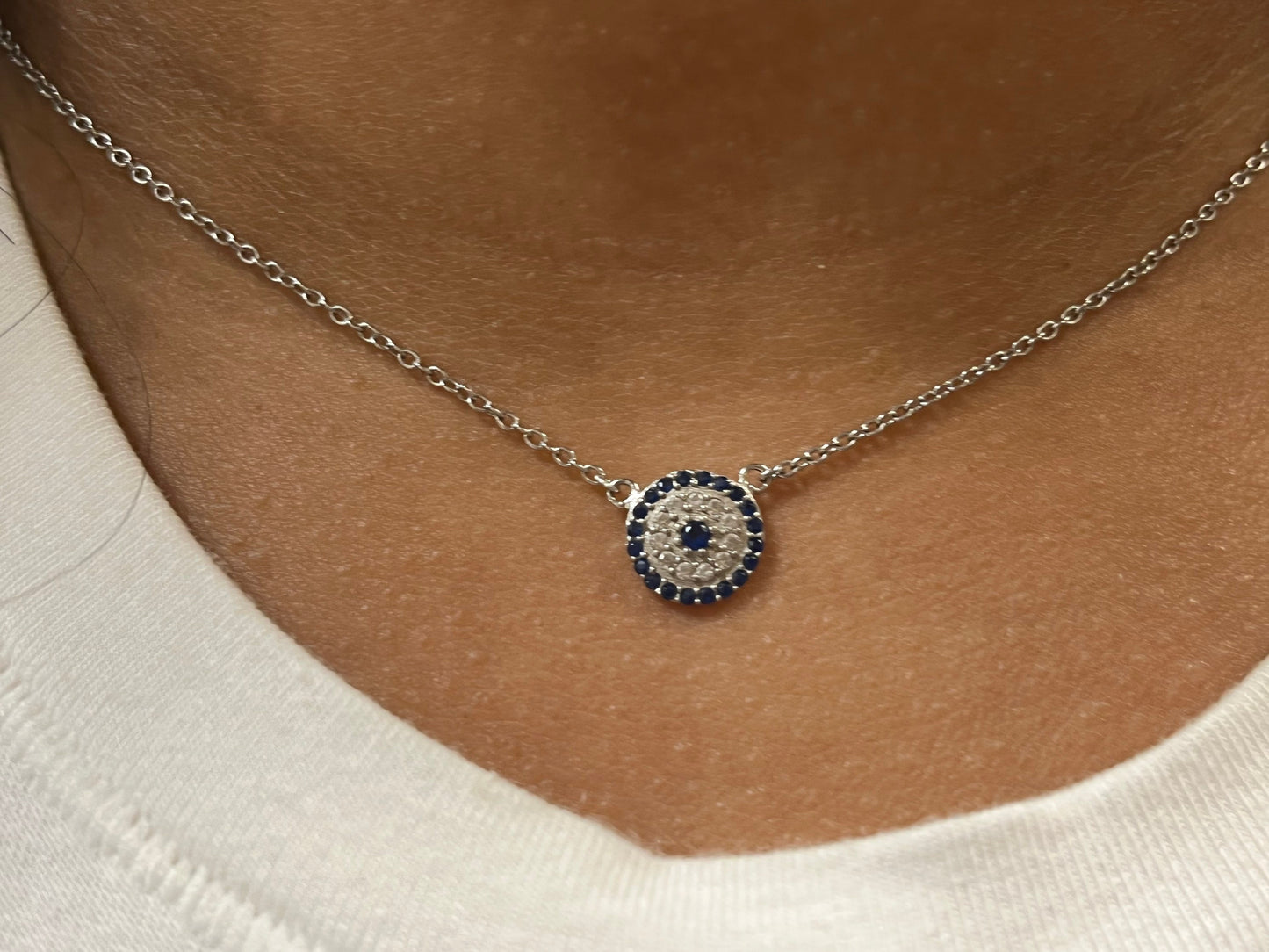 Dainty Sterling Silver  Evil Eye Necklace