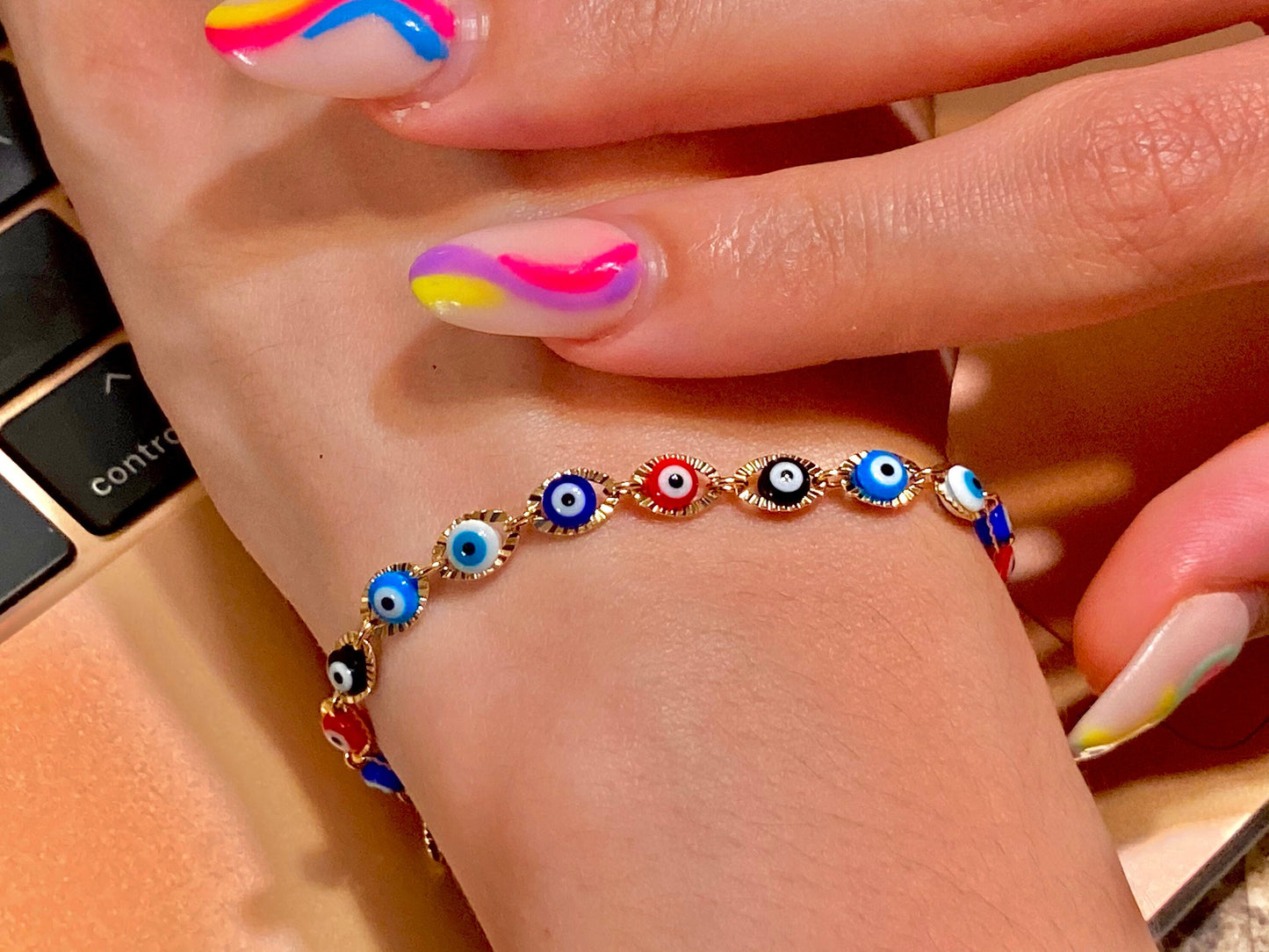 Dainty Multi Color Evil Eye Bracelet