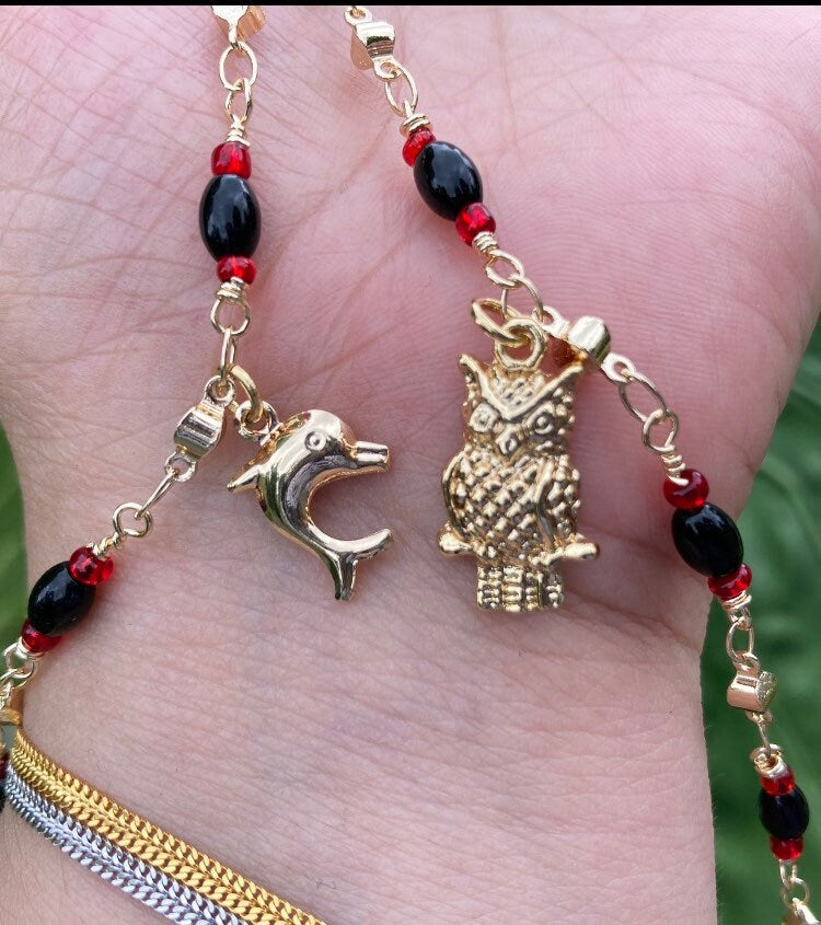dolphin and owl anklets