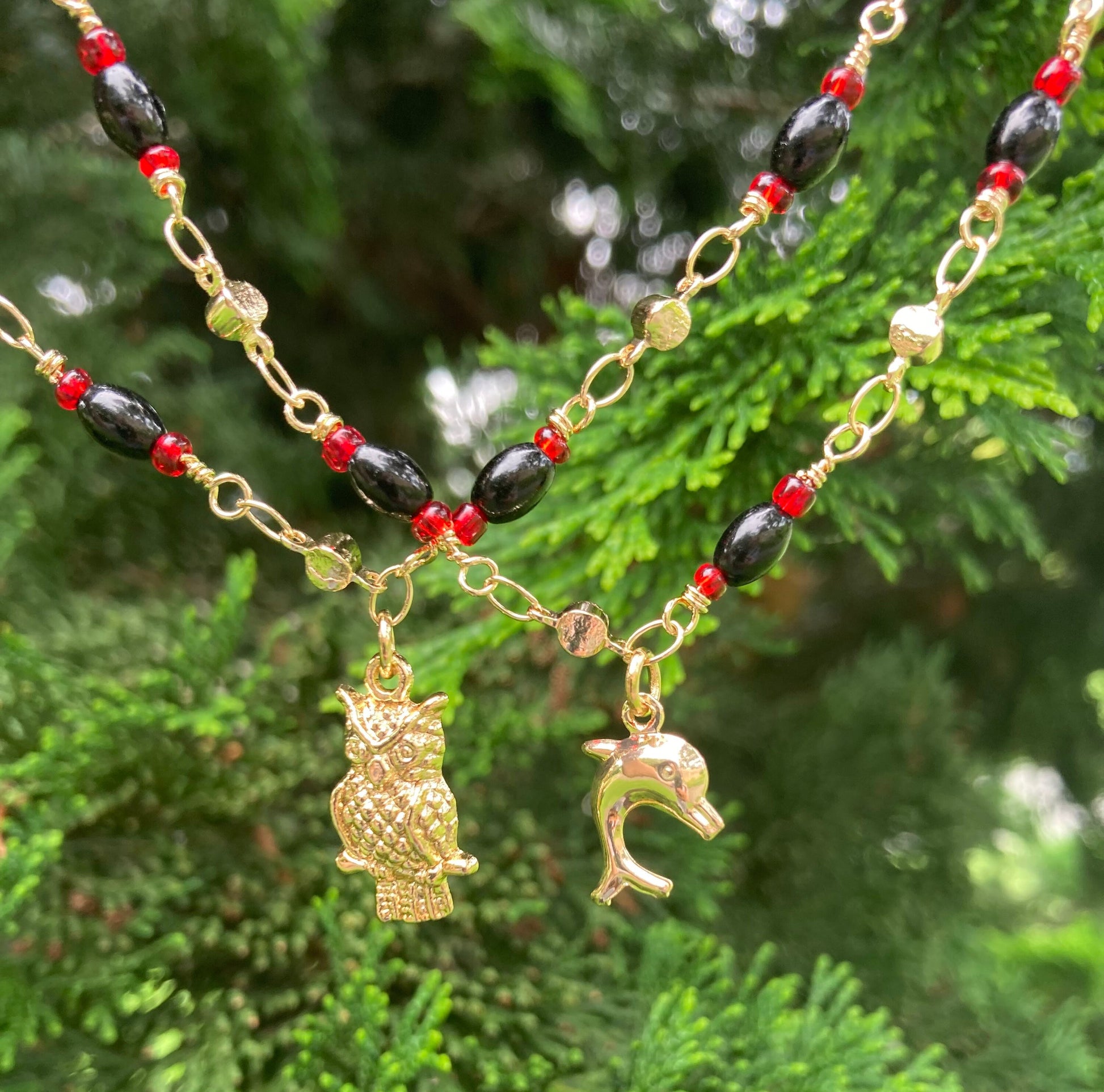 dolphin and owl anklets