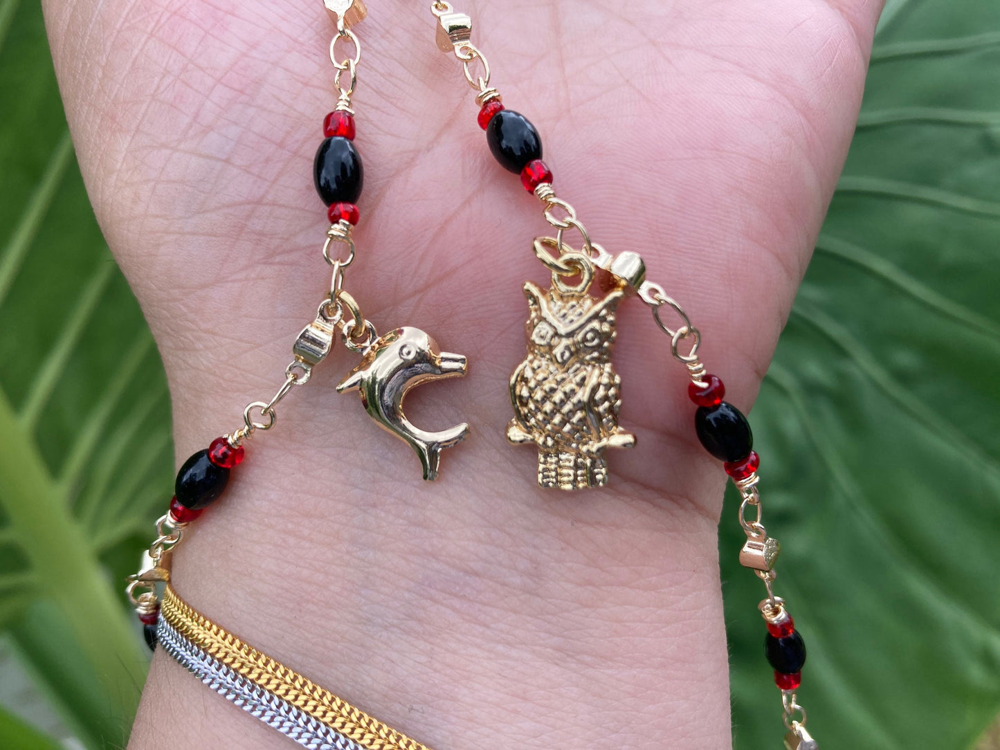 dolphin and owl anklets