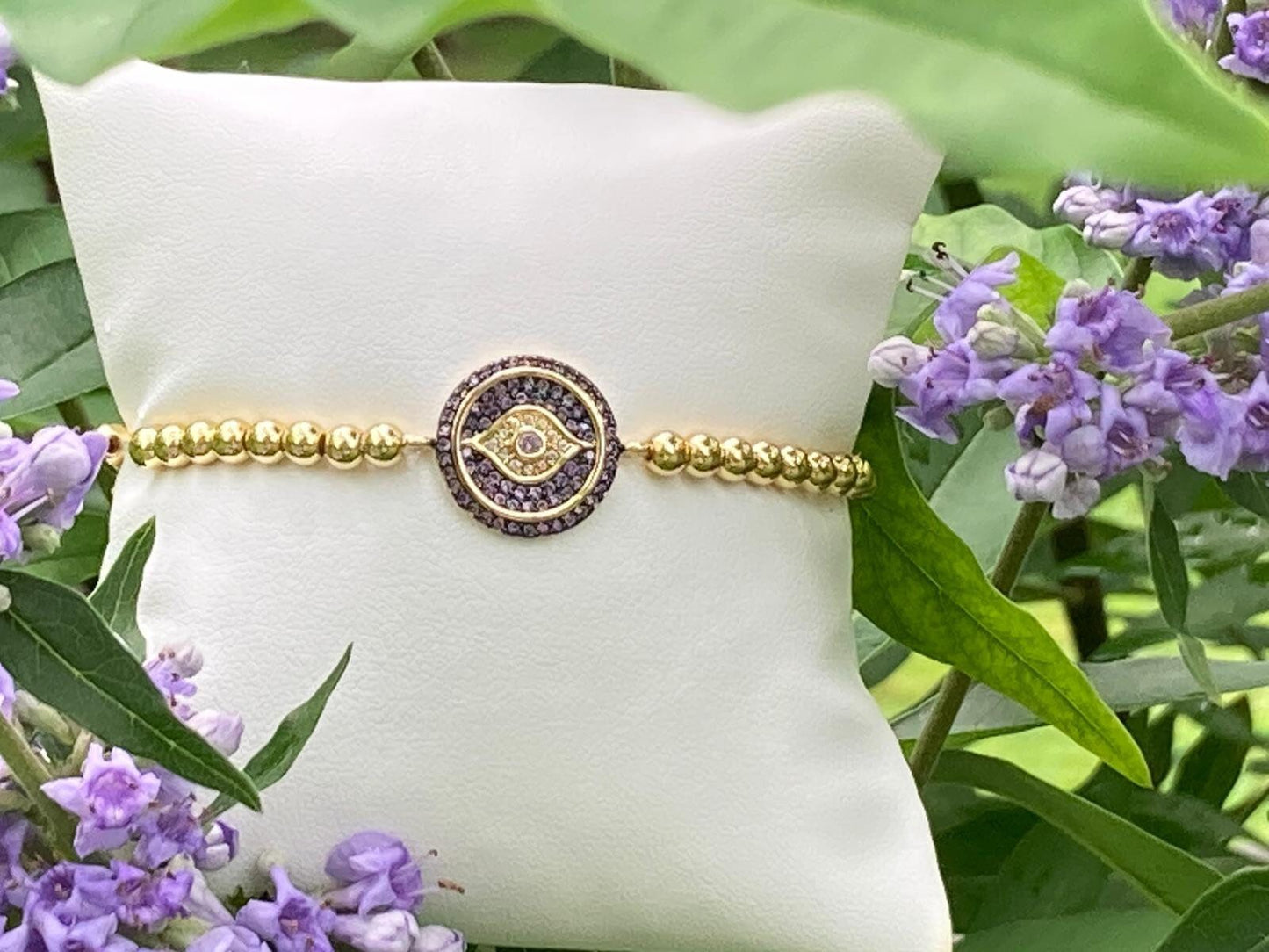 Evil Eye Bracelet, Gold Beaded