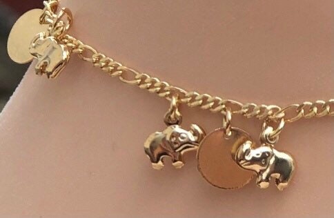 Elephant Anklet, Dangling Elephants/Disk Anklet