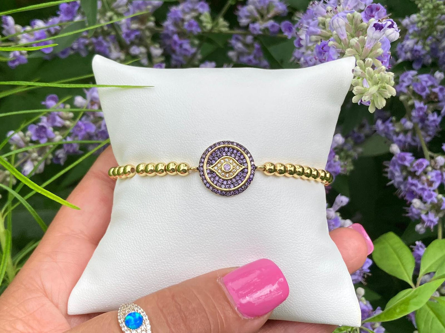 Evil Eye Bracelet, Gold Beaded
