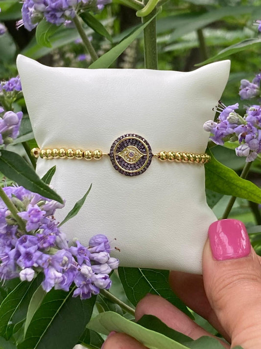 Evil Eye Bracelet, Gold Beaded