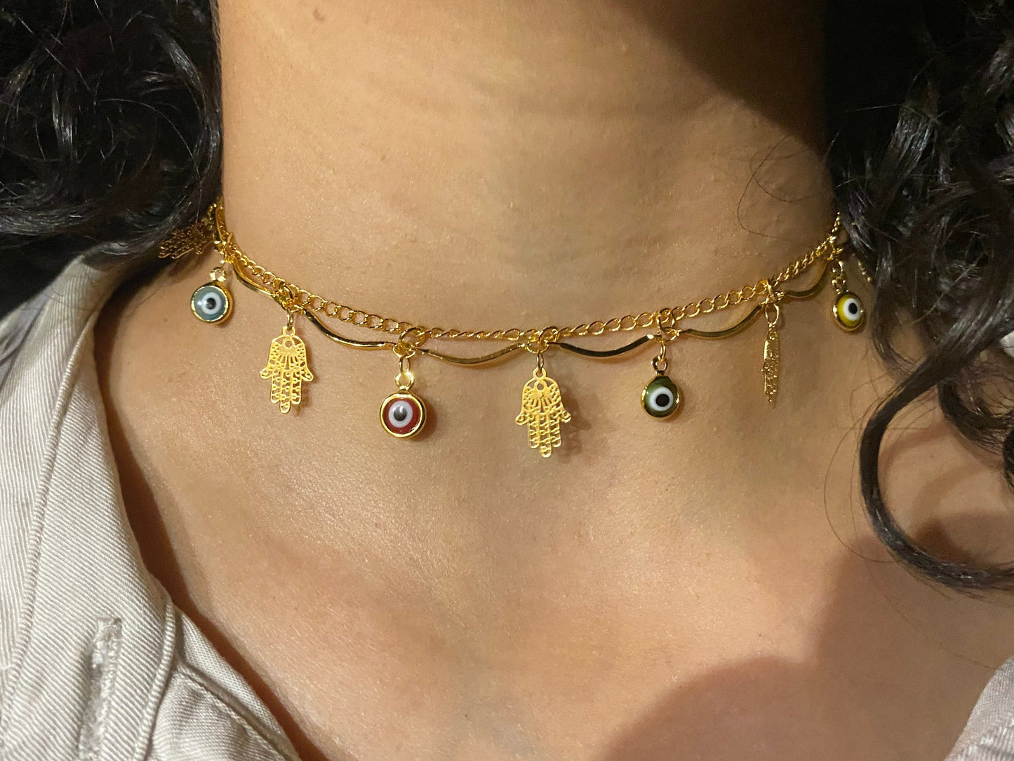 Evil Eye Hamsa Choker Necklace