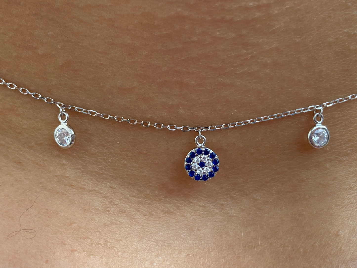 Evil Eye Choker Necklace, Sterling Silver