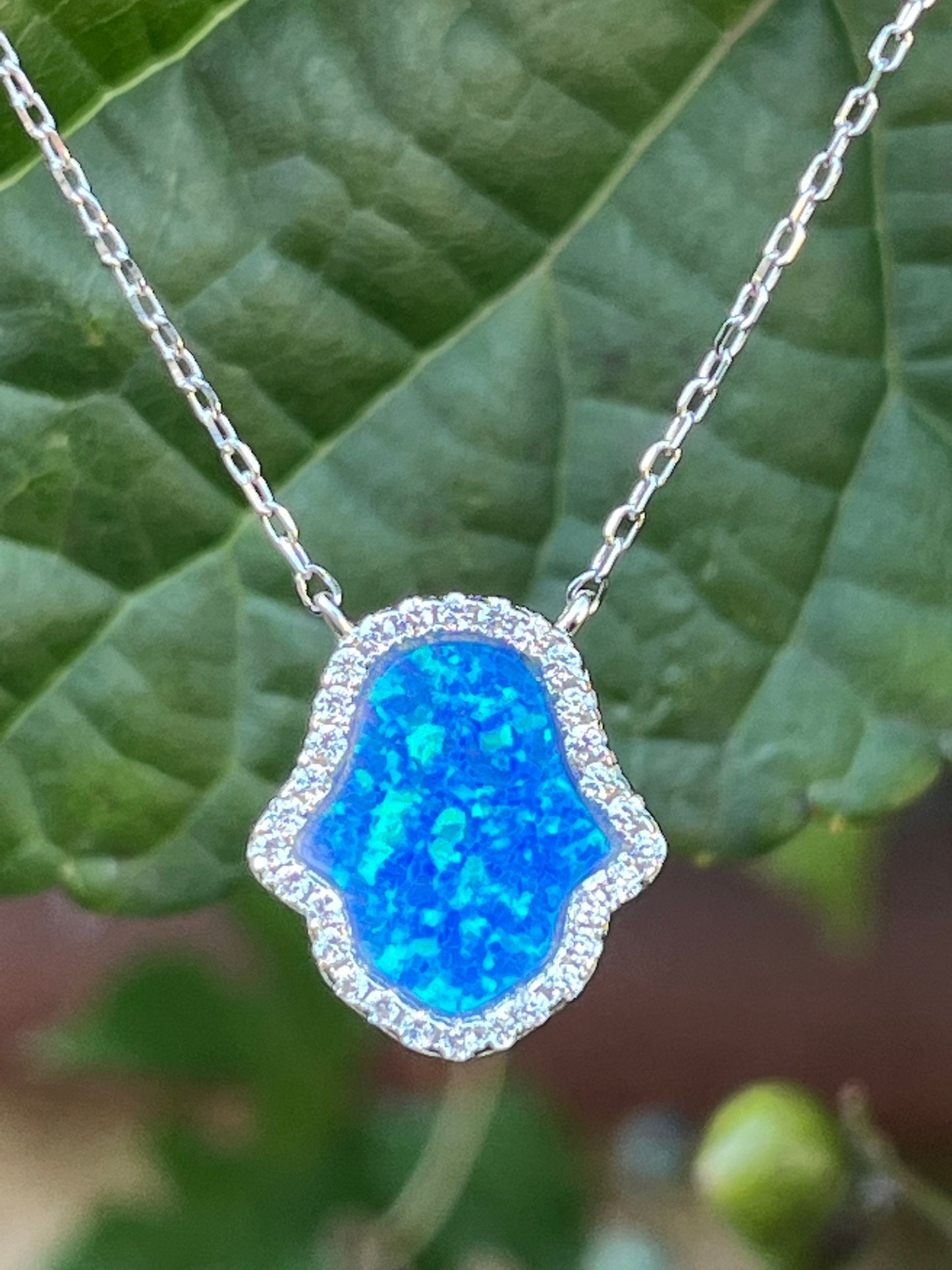 Opal Hamsa Charm Necklace