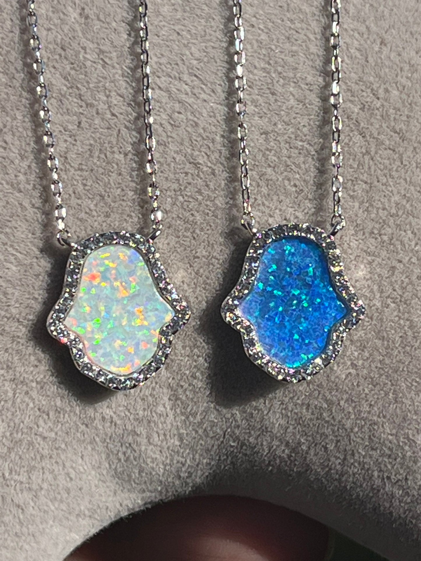 Opal Hamsa Charm Necklace