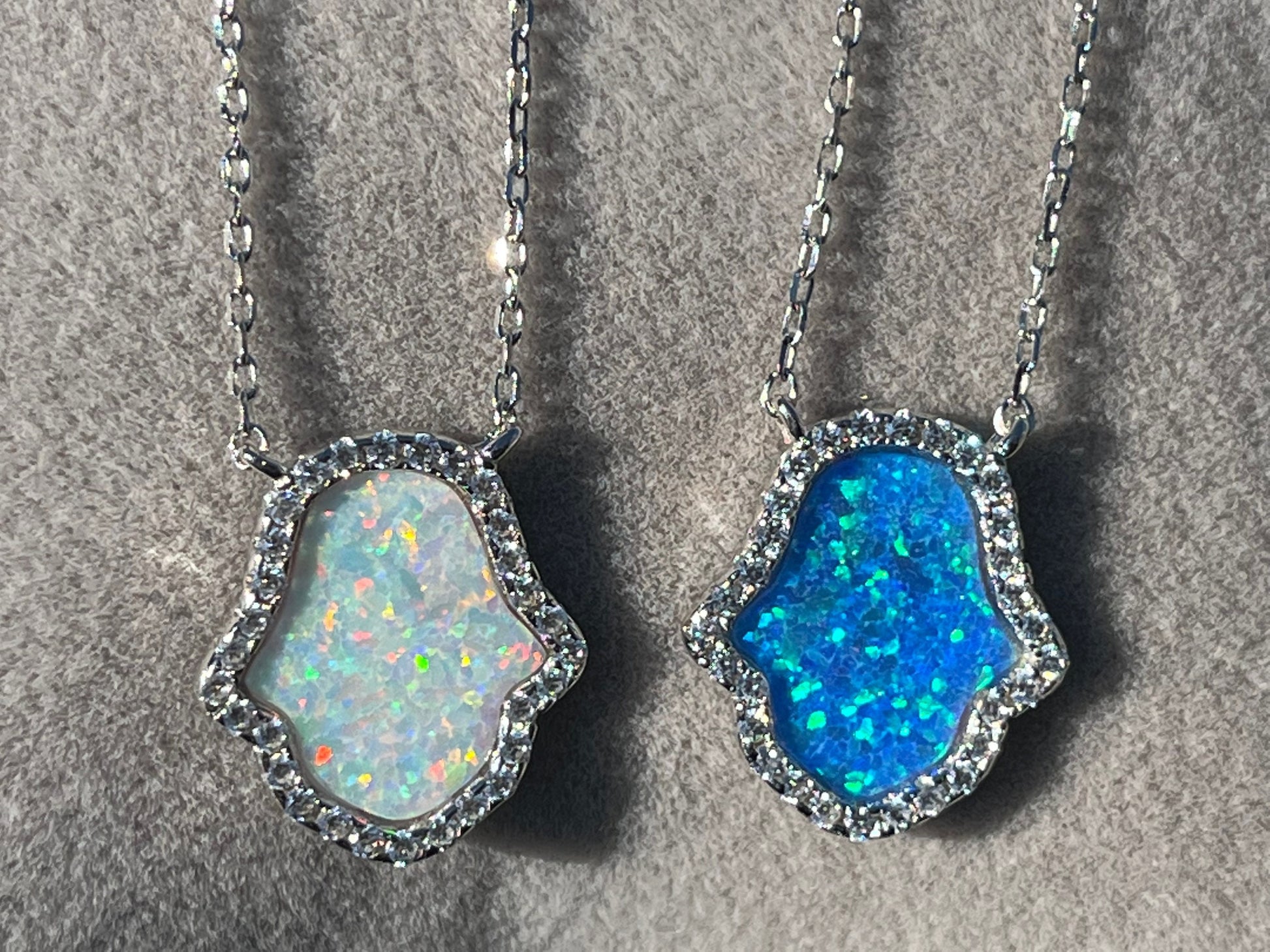 Opal Hamsa Charm Necklace